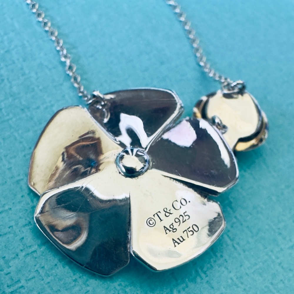Tiffany & Co. Silver 925 & 18k Gold Love Bug Flower & Pendant Necklace 16-18” - Picture 10 of 10
